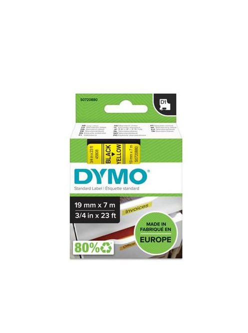 DYMO Feliratozógép szalag, 19 mm x 7 m, DYMO "D1", sárga-fekete