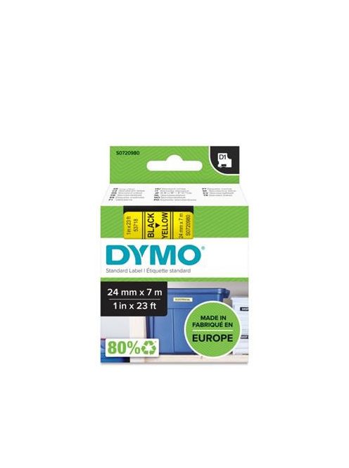 DYMO Feliratozógép szalag, 24 mm x 7 m, DYMO "D1", sárga-fekete