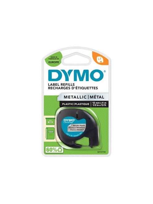 DYMO Feliratozógép szalag, műanyag, 12 mm x 4 m, DYMO "Letratag", ezüst