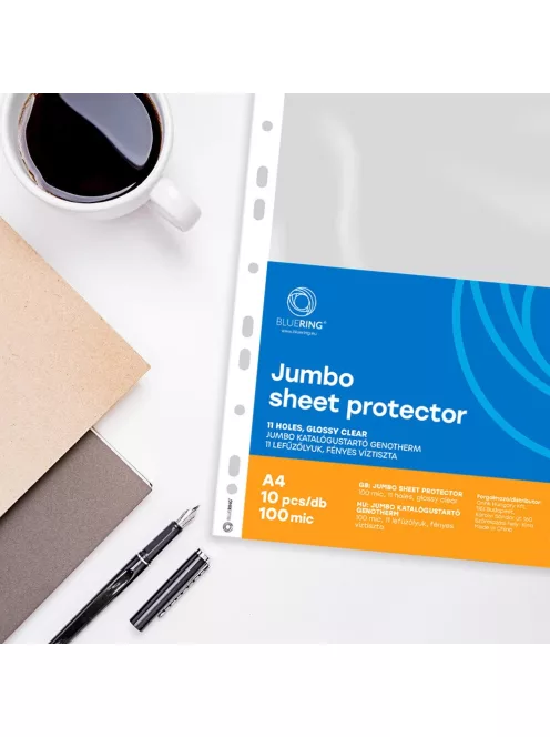 Genotherm lefűzhető, A4, 100 micron jumbo víztiszta Bluering® 10 db/csomag,
