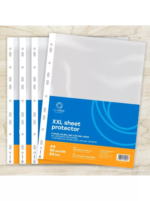 Genotherm lefűzhető, A4, XXL 50 micron 250x310mm, extra SZÉLES víztiszta Bluering® 50 db/csomag
