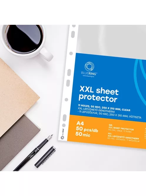 Genotherm lefűzhető, A4, XXL 50 micron 250x310mm, extra SZÉLES víztiszta Bluering® 50 db/csomag