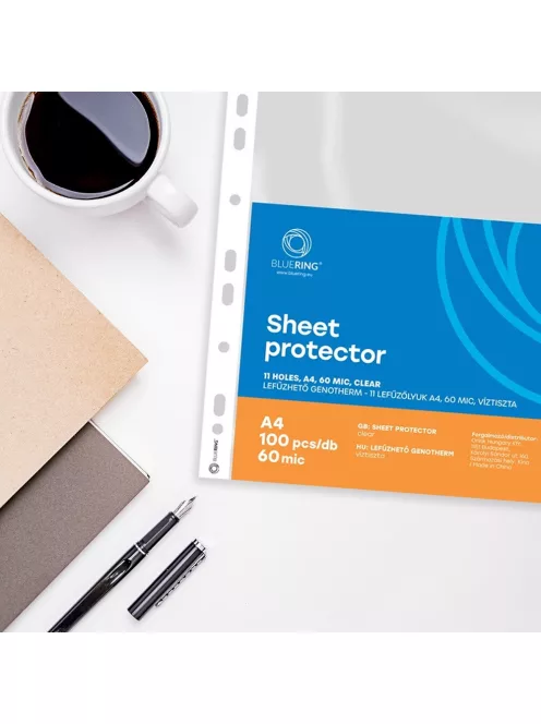 Genotherm lefűzhető, A4, 60 micron víztiszta Bluering® 100 db/csomag,
