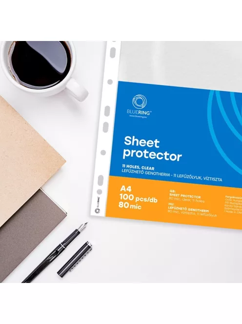 Genotherm lefűzhető, A4, 80 micron víztiszta Bluering® 100 db/csomag,