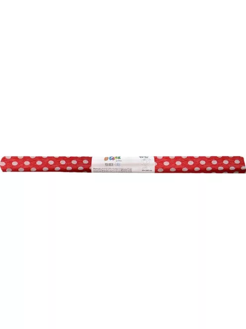 COOL BY VICTORIA Krepp-papír, 50x200 cm, COOL BY VICTORIA, piros alapon fehér pöttyös