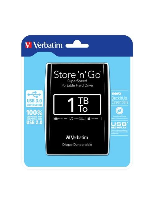 VERBATIM 2,5" HDD (merevlemez), 1TB, USB 3.0, VERBATIM, fekete