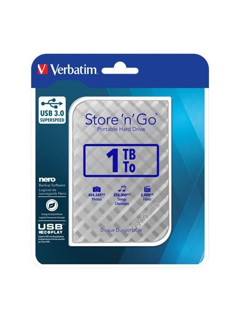 VERBATIM 2,5" HDD (merevlemez), 1TB, USB 3.0, VERBATIM "Store n Go", ezüst