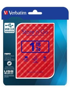   VERBATIM 2,5" HDD (merevlemez), 1TB, USB 3.0, VERBATIM "Store n Go", piros