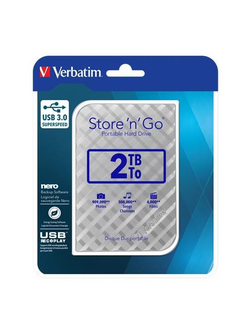 VERBATIM 2,5" HDD (merevlemez), 2TB, USB 3.0, VERBATIM "Store n Go", ezüst