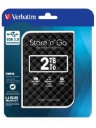 VERBATIM 2,5" HDD (merevlemez), 2TB, USB 3.0, VERBATIM "Store n Go", fekete