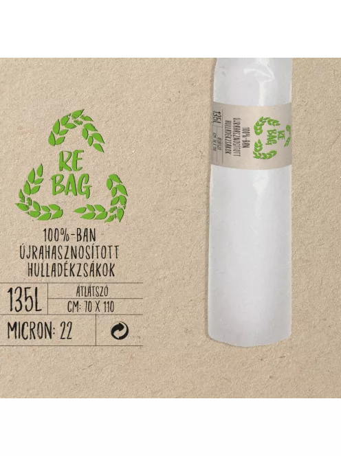 HZS.REBAG NATÚR/ÁTLÁTSZÓ 100% újrahasznosított Hulladékgyűjtő Zsák, 135l, 70x110cm, 22MIK (20db/roll)
