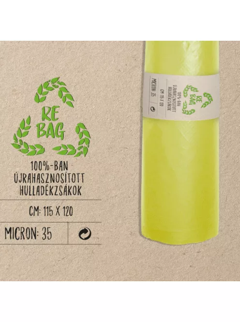 HZS.REBAG SÁRGA 240l, 100% újrahasznosított Hulladékgyűjtő Zsák, 115x120cm, 35MIK (20db/roll)