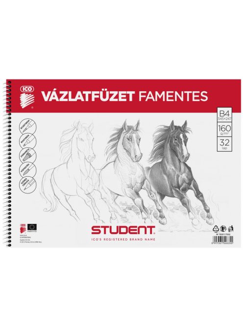 Spirál vázlatfüzet B/4, famentes, 32lap, Student