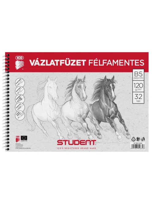 Spirál vázlatfüzet B/5, famentes, 32lap, Student