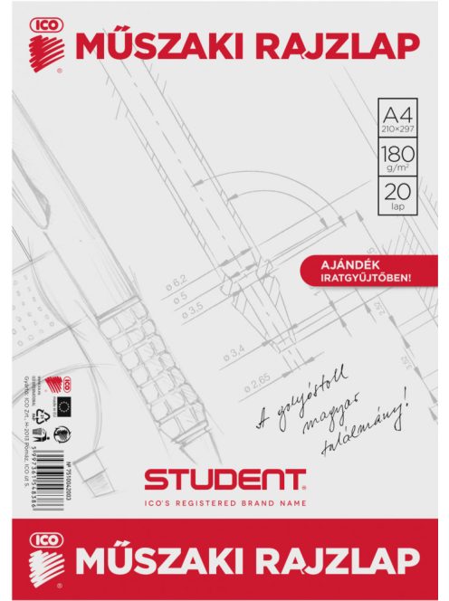 Műszaki rajzlap (famentes rajzlap) A/4, 180g, 20 lap/cs, Student