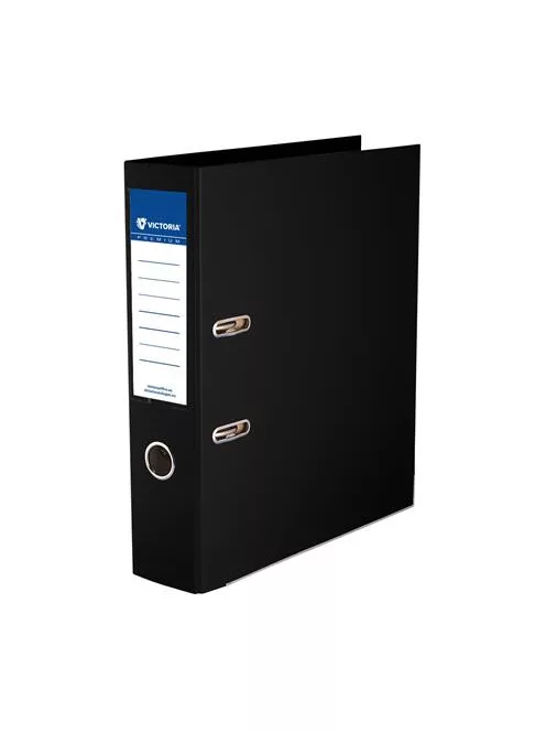 VICTORIA OFFICE Iratrendező, 75 mm, A4, PP/PP, élvédő sínnel, VICTORIA OFFICE, "Premium", fekete