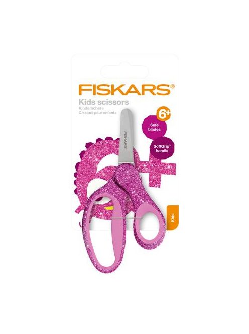 FISKARS Olló, iskolai, 13 cm, FISKARS "Glitter Kids", rózsaszín