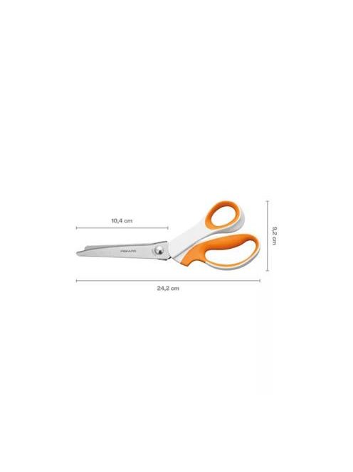 FISKARS Olló, cikkcakk, 24,2 cm, FISKARS "SoftGrip™", fehér/narancssárga