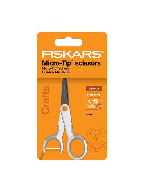 FISKARS Olló, általános, tapadásmentes, 13 cm, FISKARS "MicroTip Titanium", fehér