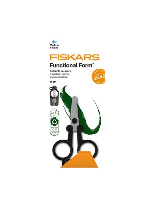 FISKARS Olló, összecsukható, 11 cm, FISKARS "Functional Form Renew", fekete