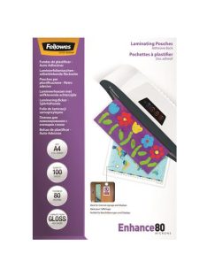   FELLOWES Meleglamináló fólia, 80 mikron, A4, fényes, öntapadó, 100 db, FELLOWES