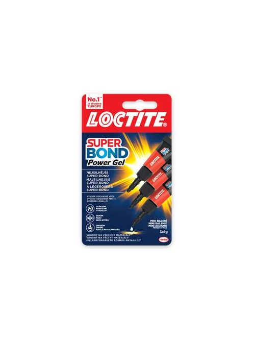 HENKEL Pillanatragasztó gél, 3 x 1 g, HENKEL "Loctite Super Bond POWER Gél Mini Trio"