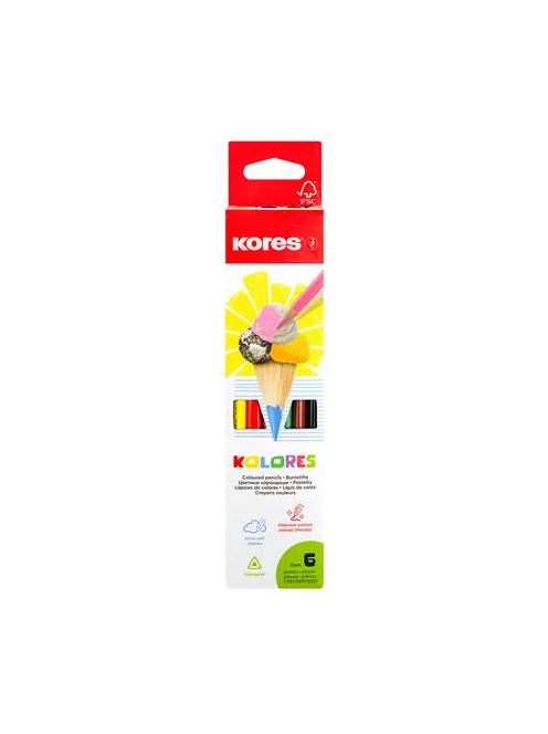 KORES Színes ceruza készlet, háromszögletű, KORES "Triangular", 6 különböző szín