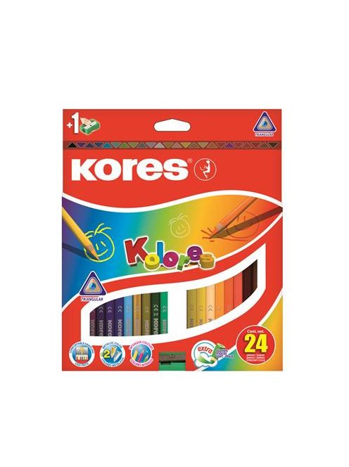 KORES Színes ceruza készlet, háromszögletű, KORES "Triangular", 24 különböző szín