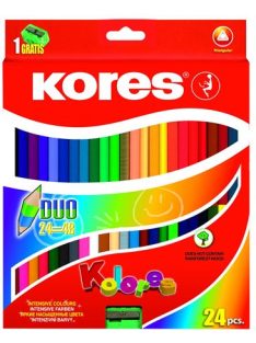   KORES Színes ceruza készlet, kétvégű, háromszögletű, KORES "Duo", 48 különböző szín