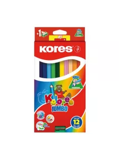  KORES Színes ceruza készlet, háromszögletű, vastag, KORES "Jumbo", 12 különböző szín