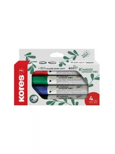   KORES Tábla- és flipchart marker készlet, 3 mm, kúpos, KORES "ECO K-Marker XW1", 4 különböző szín