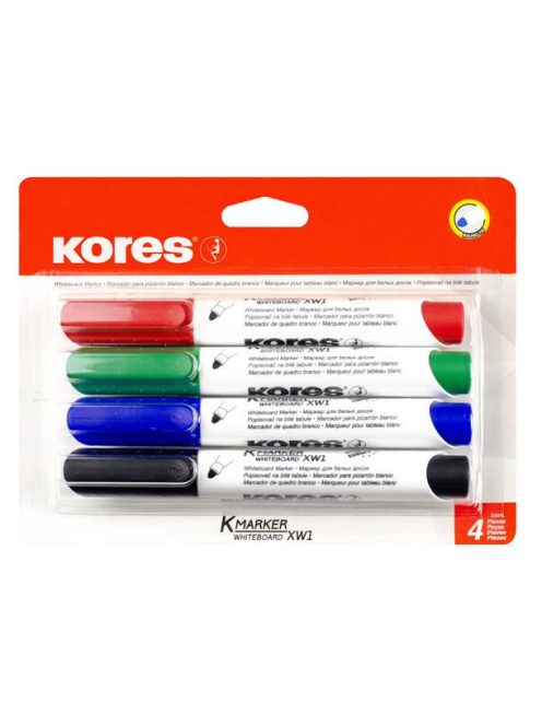 KORES Tábla- és flipchart marker készlet, kúpos, KORES "Eco K-Marker", 4 különböző szín