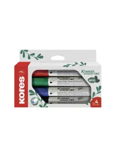   KORES Tábla- és flipchart marker készlet, 3-5 mm, vágott, KORES "ECO K-Marker XW2", 4 különböző szín