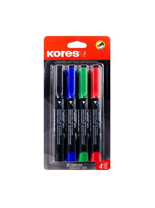 KORES Alkoholos marker készlet, 3 mm, kúpos, KORES "Eco K-Marker", 4 különböző szín