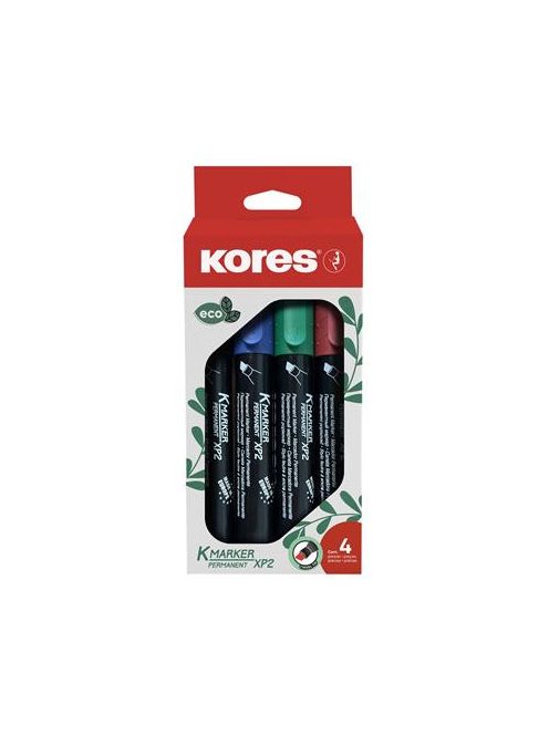 KORES Alkoholos marker készlet, 1-3 mm, vágott, KORES "Eco K-Marker", 4 különböző szín