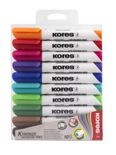   KORES Tábla- és flipchart marker készlet, 3 mm, kúpos, KORES "K-Marker XW1", 10 különböző szín