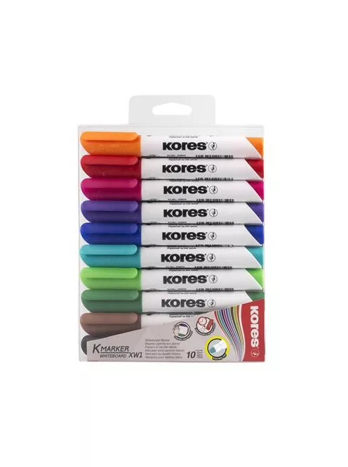 KORES Tábla- és flipchart marker készlet, 3 mm, kúpos, KORES "K-Marker XW1", 10 különböző szín