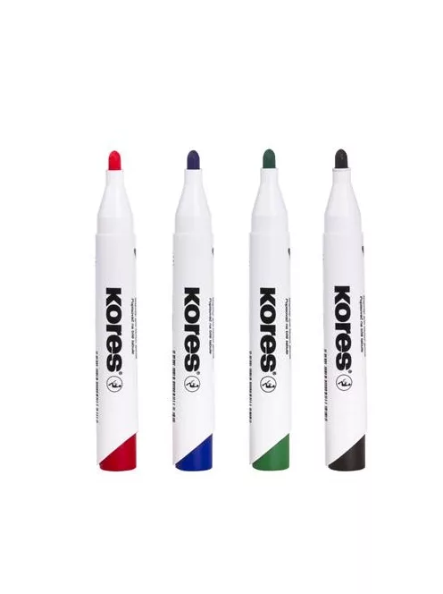 KORES Tábla- és flipchart marker készlet, 3 mm, kúpos, KORES "K-Marker XW1", 4 különböző szín