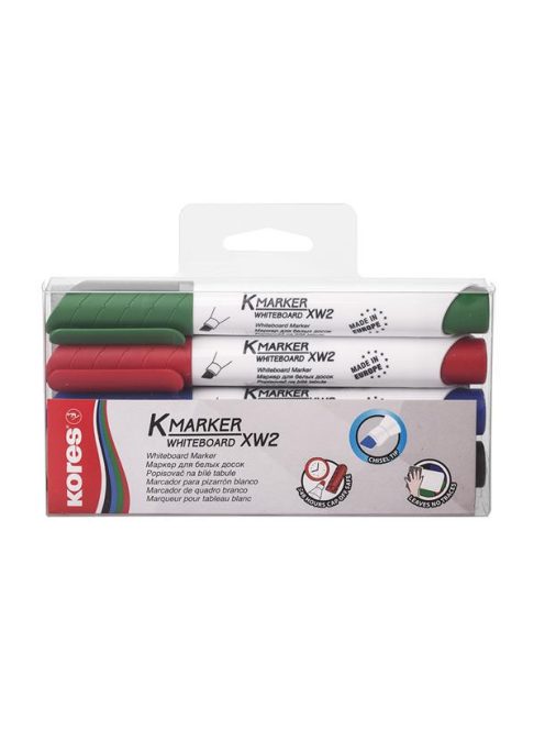 KORES Tábla- és flipchart marker készlet, 1-3 mm, vágott, KORES "K-Marker", 4 különböző szín