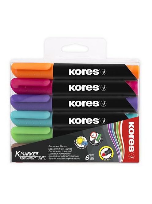 KORES Alkoholos marker, 3-5 mm, kúpos, KORES "K-Marker", 6 különböző szín