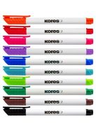 KORES Tábla- és flipchart marker készlet, 1-3 mm kúpos, KORES "K-Marker", 10 különböző szín