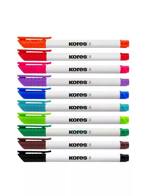 KORES Tábla- és flipchart marker készlet, 1-3 mm kúpos, KORES "K-Marker W1", 10 különböző szín