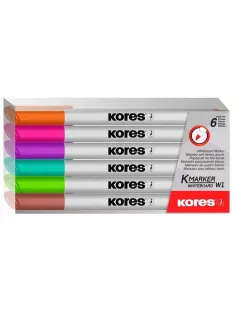   KORES Tábla- és flipchart marker készlet, 1-3 mm kúpos, KORES "K-Marker W1", 6 különböző szín