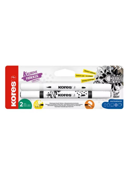 KORES Dekormarker készlet, akril, 1-2 mm, kétvégű, KORES " K-Kreative", 2 különböző szín