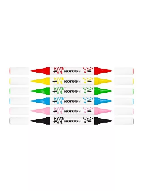 KORES Dekormarker készlet, akril, 1-2 mm, kétvégű, KORES " K-Kreative", 6 különböző szín