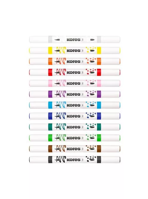 KORES Dekormarker készlet, akril, 1-2 mm, kétvégű, KORES " K-Kreative", 12 különböző szín