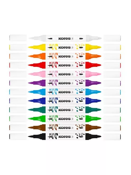 KORES Dekormarker készlet, akril, 1-2 mm, kétvégű, KORES " K-Kreative", 12 különböző szín