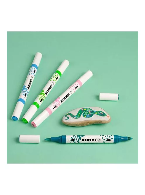 KORES Dekormarker készlet, akril, 1-2 mm, kétvégű, KORES " K-Kreative", 12 különböző szín