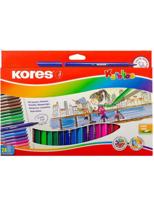 KORES Filctoll készlet, kimosható, KORES "Korellos", 24 különböző szín