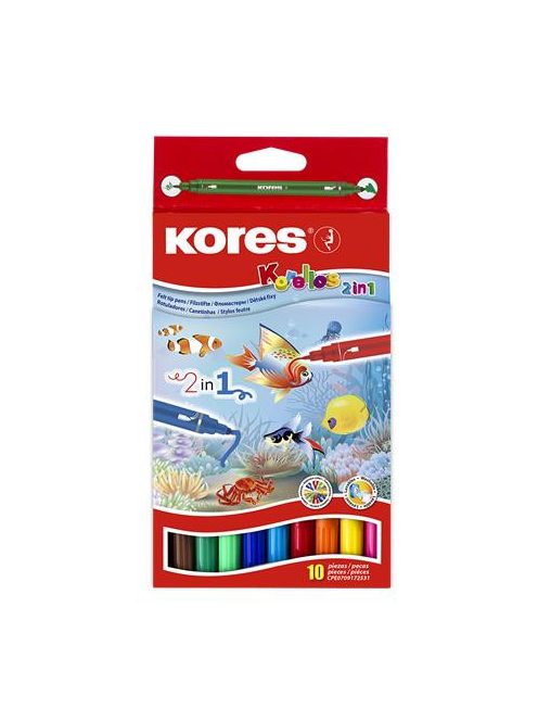 KORES Filctoll készlet, 1-3 mm, kimosható, KORES "Korellos 2in1", 10 különböző szín